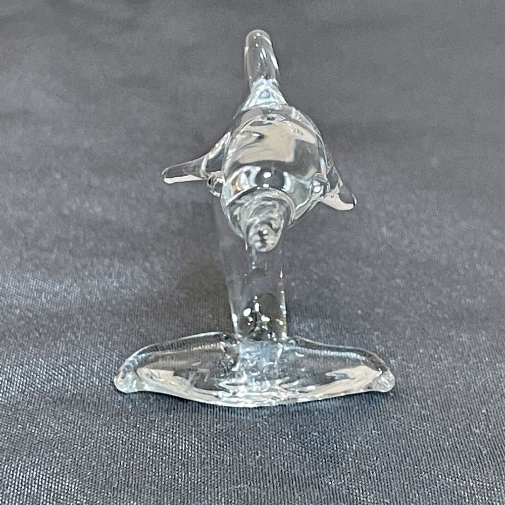 Dolphin Whale Figurines Miniature 2 Inch Pair Clear Hand Blown Crystal Glass - Picture 9 of 12
